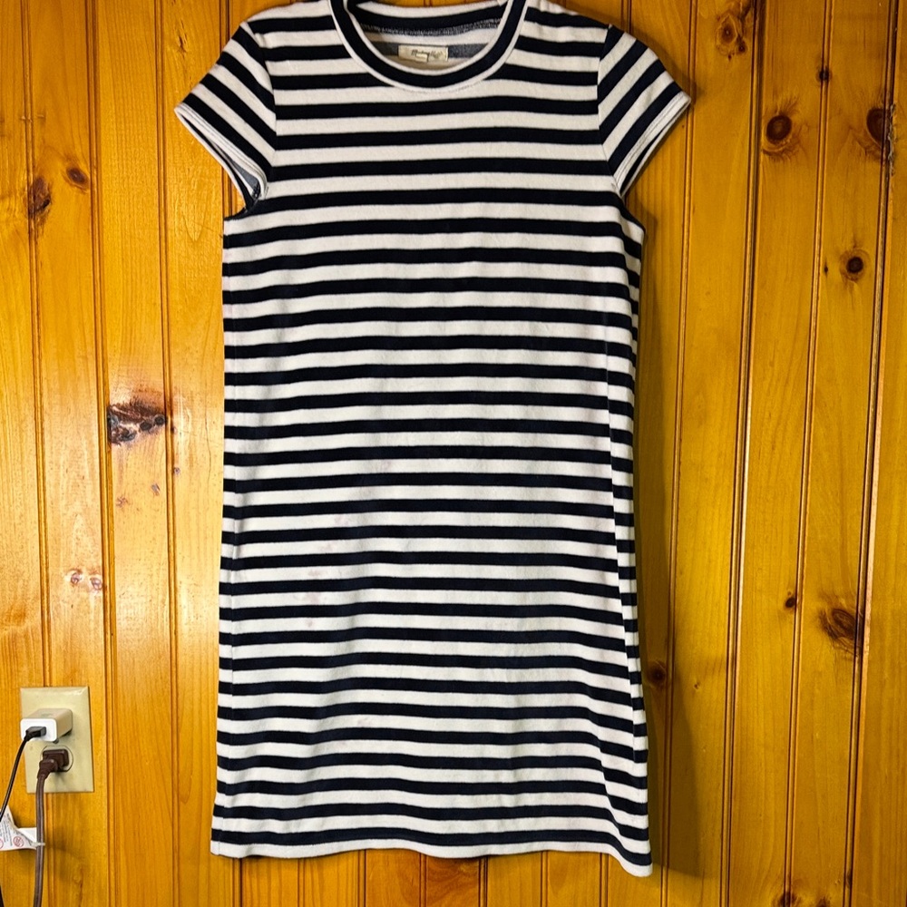 Madewell Navy and White Striped Midi Dress